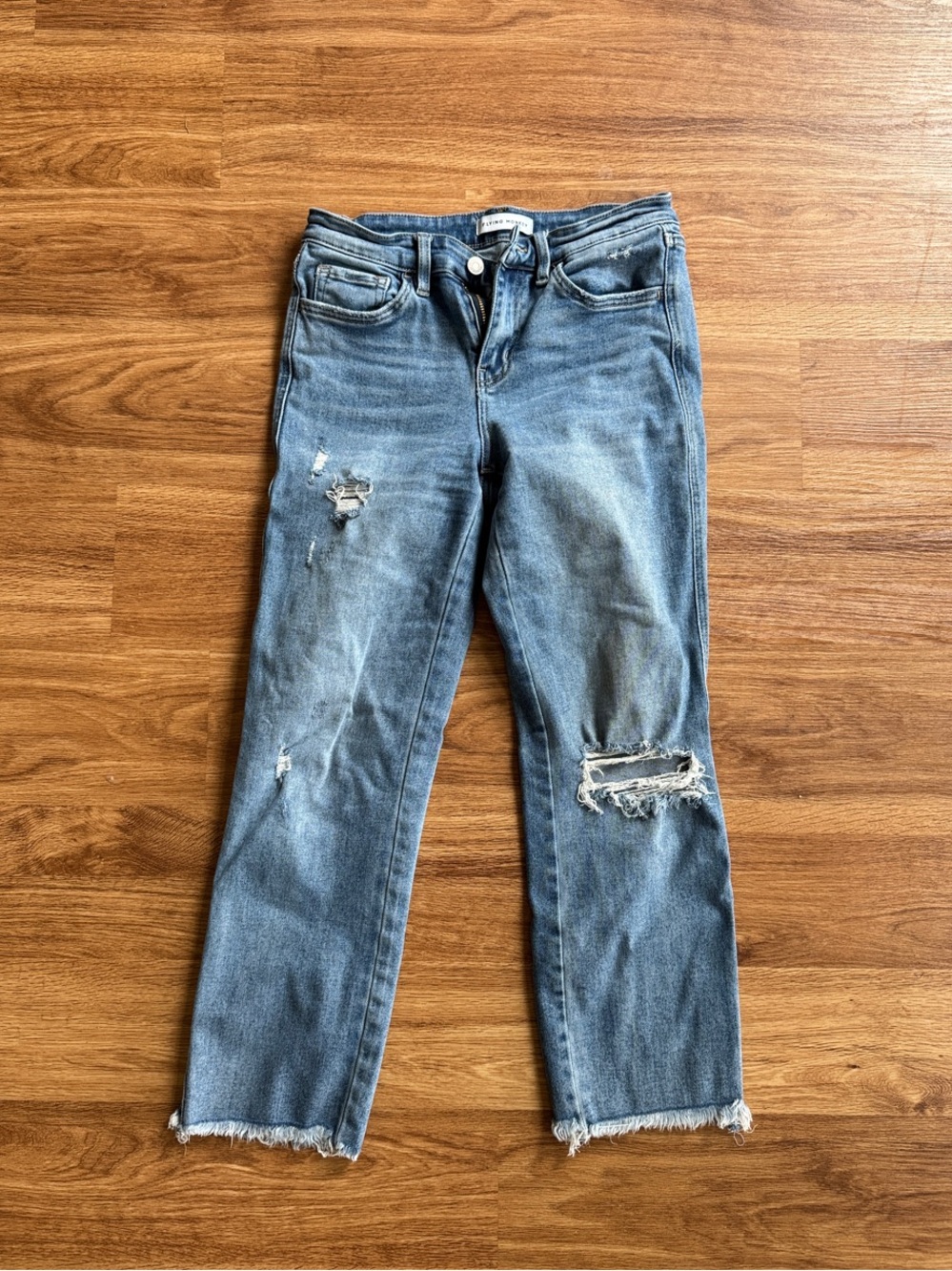 Flying Monkey Light Blue Straight Leg Distressed Jeans